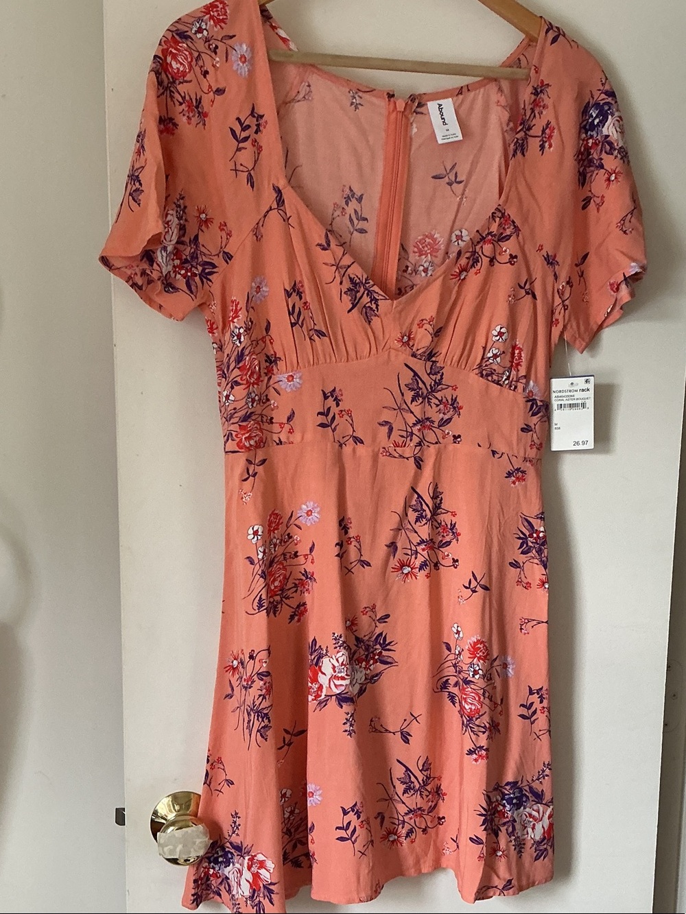 ABOUND FROM NORSTROM RACK Floral Peplum Waist Short Dress in Coral Pink
